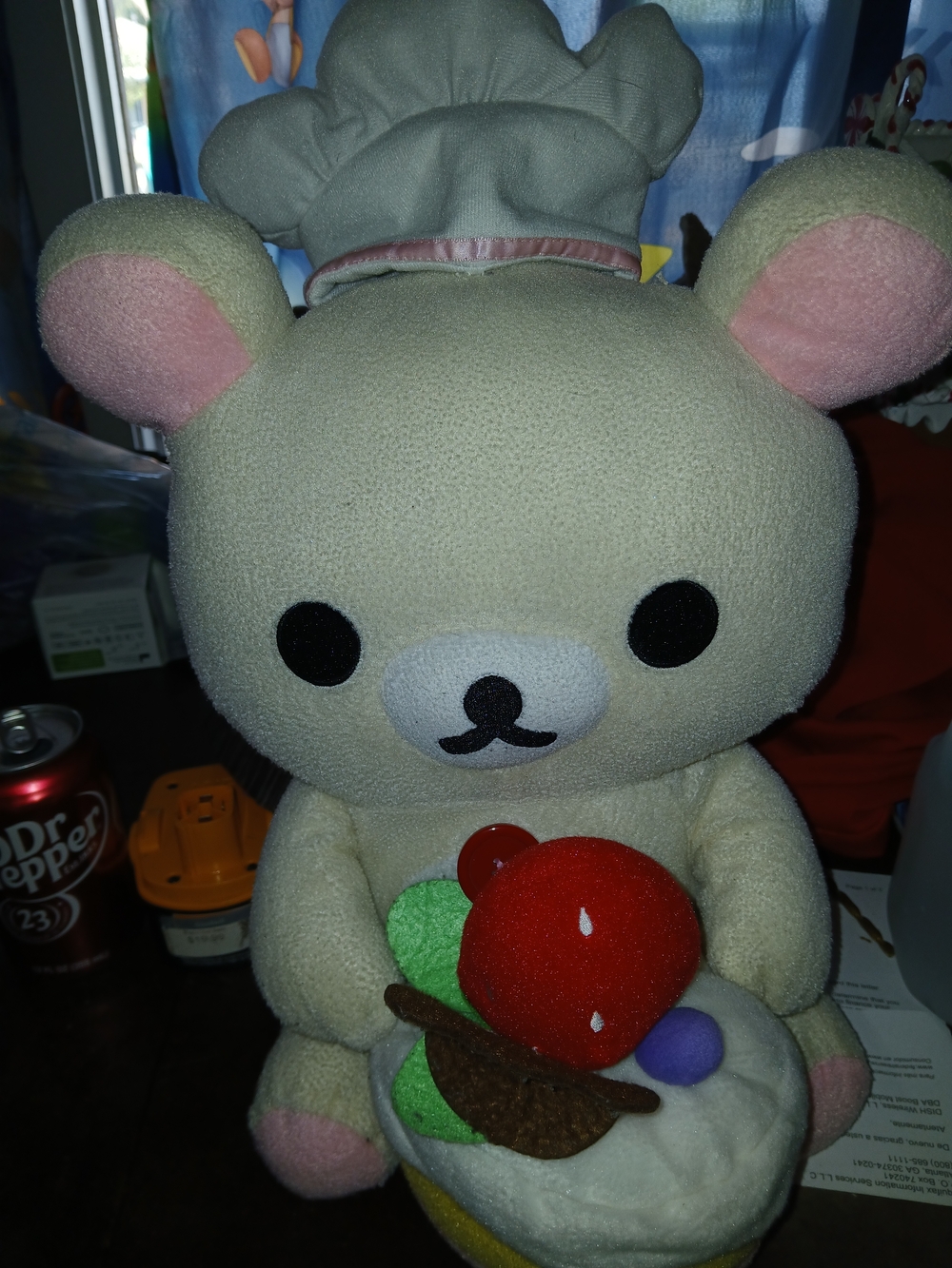 Sanrio Cream Bear Plush with Pink Ears and Colorful Dessert Accessory